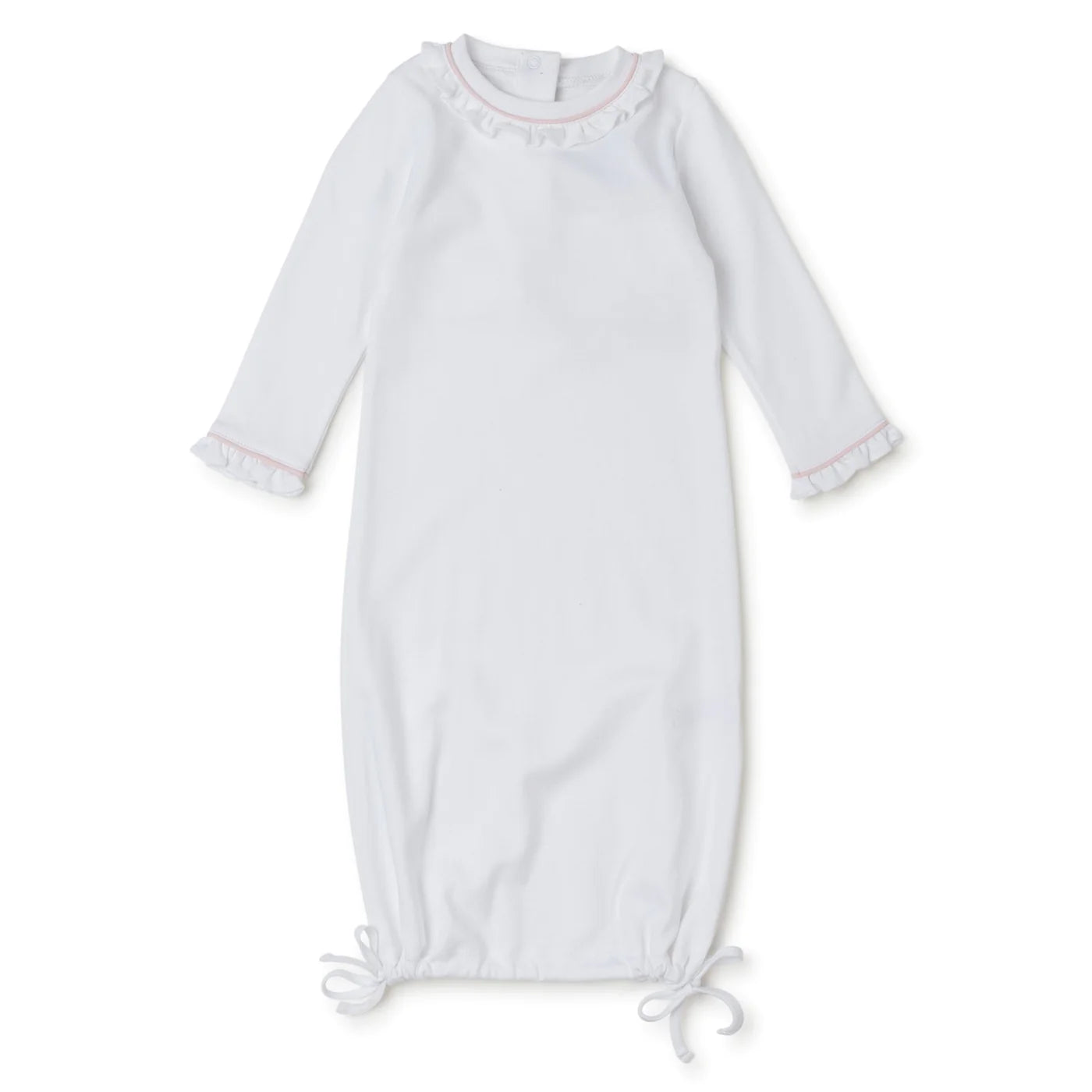 Georgia Pima Cotton DayGown- White With Light Pink Piping