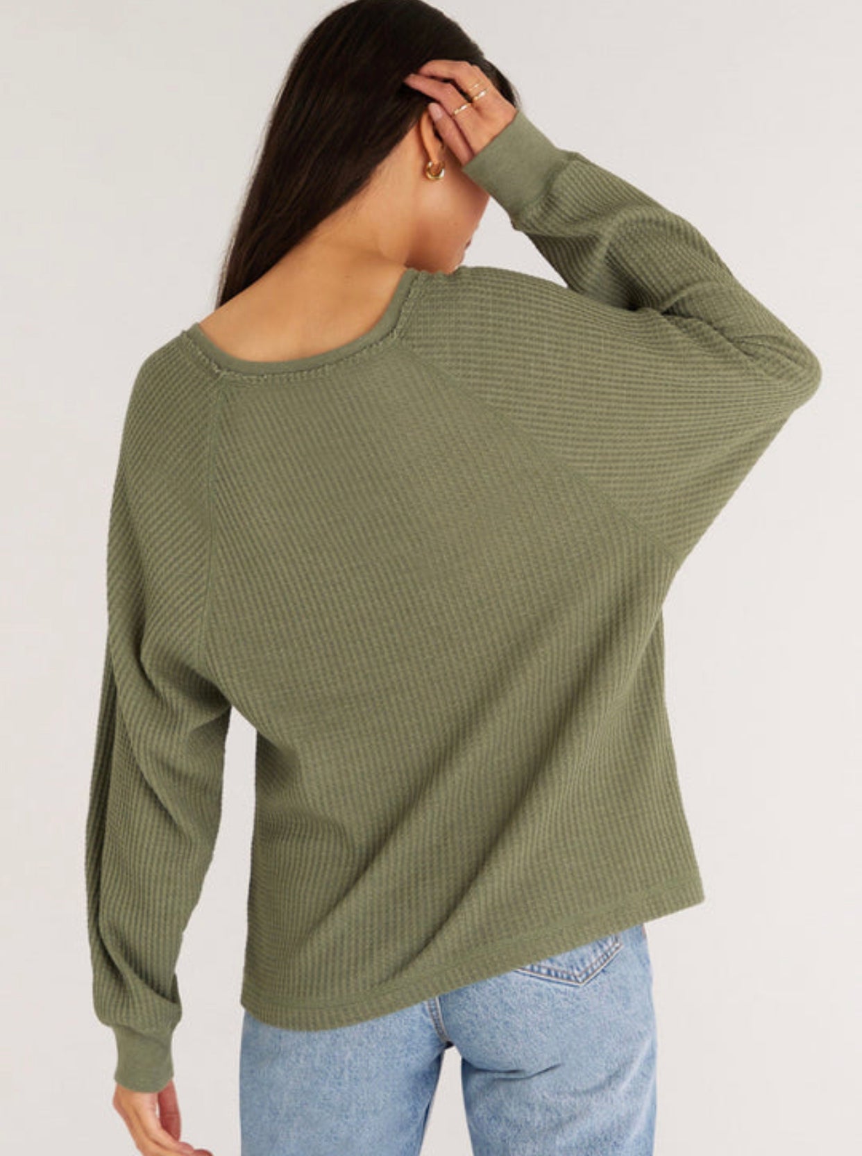 Zsupply Frances Waffle Sleeve Top, Forest