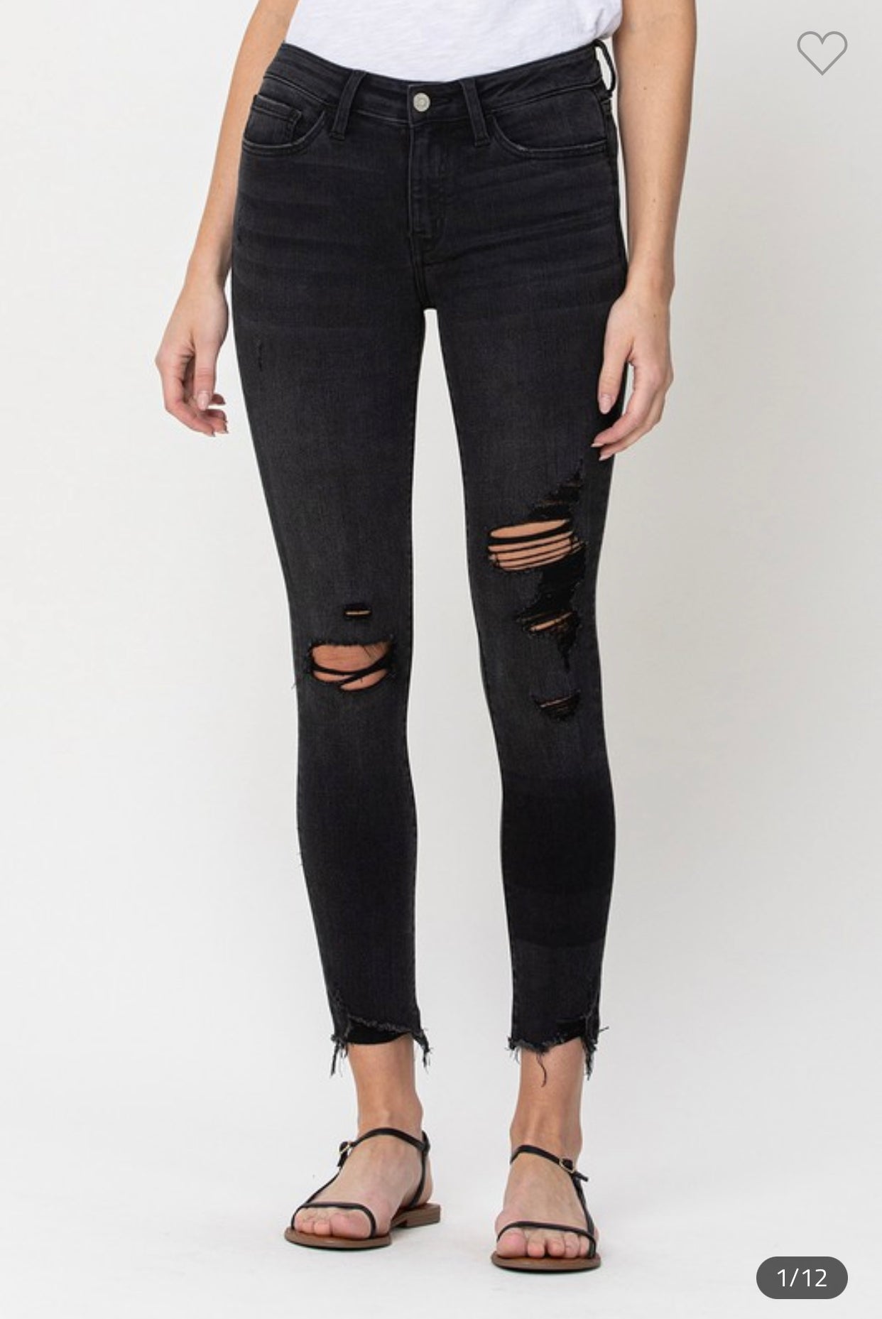 Mid Rise Distressed Raw Hem Crop Skinny