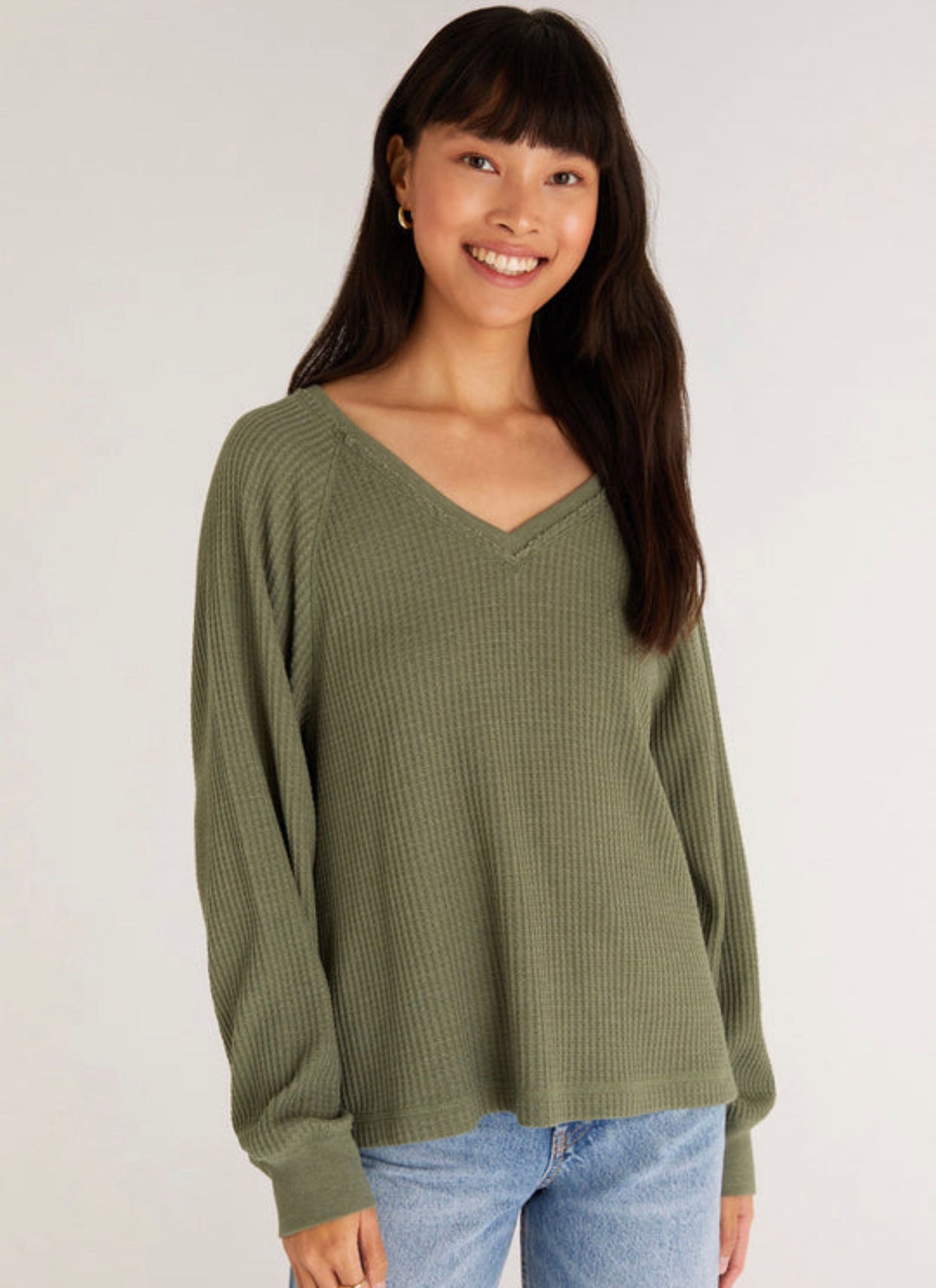 Zsupply Frances Waffle Sleeve Top, Forest